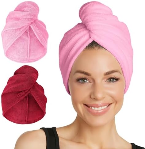 Turbie Twist Microfiber Hair Towel, Deep Claret & Sea Pink (2 Pack) by TurbieTwist