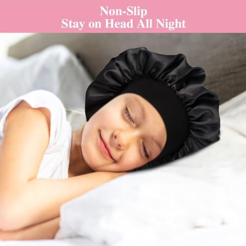 3pcs Satin Bonnets for Kids Sleeping, Cute Hair Bonnet with Scrunchies for Girls Curly Hair, D - Image 6
