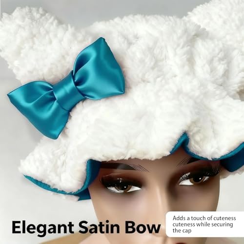 Satin Lined Sleep Bonnet for Women, Teddy Plush Hair Bonnet, Silk Wrap for Curly & Braided Hair, Anti-Frizz Night Cap - Image 2