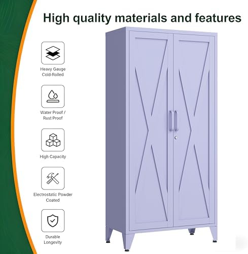 61" H Tall Lockable Steel Storage Cabinet with 2 Doors and 3 Adjustable Shelves,4-Tier Freestanding Metal Locker for Home,Office,Living Room,Gym,Purple 27.6" W x 13.8" D - Image 4