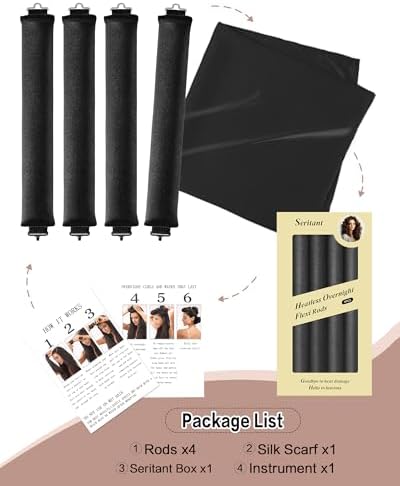 Seritant Heatless Curls Overnight with Satin Head Scarf, Velvet Hair Rollers for Blowout Look, No Heat Curling Rod for Long Thick Hair, Soft Sleep In Flexi Rods - Image 5