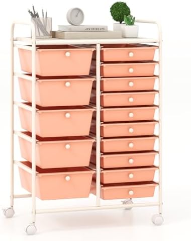 Giantex 15 Drawers Rolling Cart, Classroom Organizers, Storage Cart with Wheels, for Teacher Office Home School Supplies Tool Craft Art Paper by Giantex