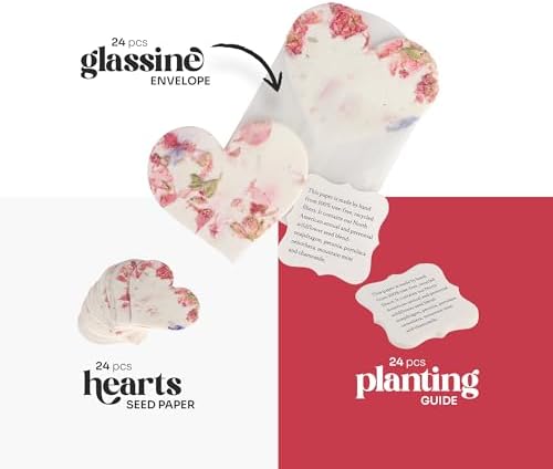 24 Favor Set, Pink Heart Gift Wrap Tags with Wildflower Seeds - Image 3