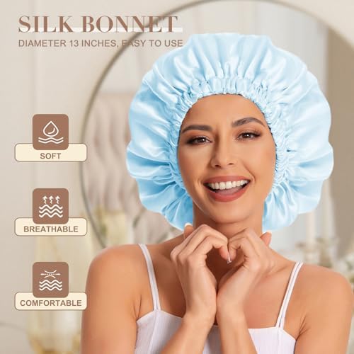 Edoneery Satin Bonnet for Sleeping Women, Double Layer Curly Hair Cap - Image 2