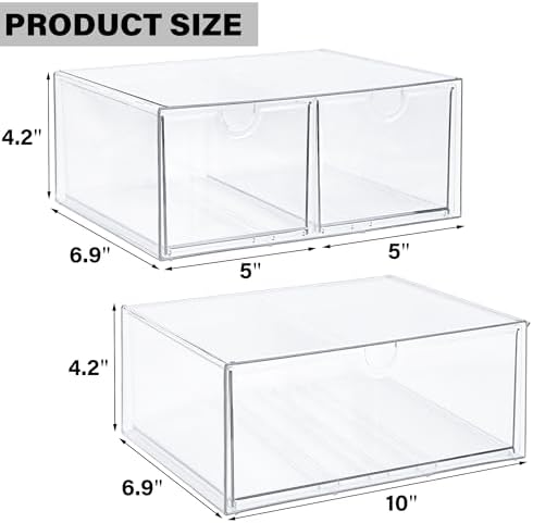 Prsildan Acrylic Drawer Makeup Organizer with 3 Drawers, Clear Stackable Storage for Baby Bottles, Craft, Jewelry & Hair Accessories, Multi-Use for Vanity, Countertop, Office Desk Organization - Image 3