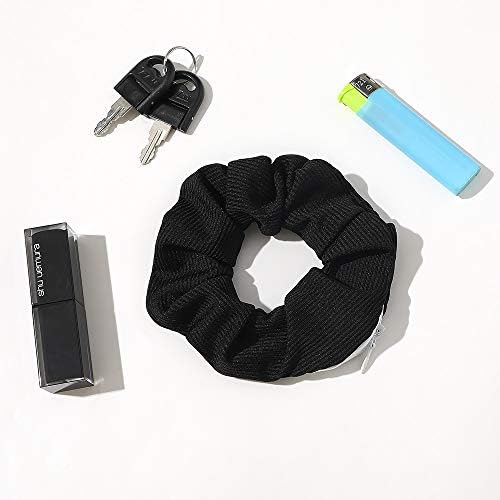 Pocket Scrunchies with Zipper Scrunchy Hair Ties (Black Gray) - Image 3