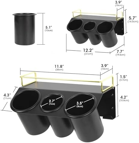 J JACKCUBE DESIGN Hair Dryer Holder Wall Mount Bathroom Vanity Hair Styling Care Tool Accessories 3 Cups Storage Organizer Caddy with Shelf Steel Black Gold- MK1002A (Black) - Image 7