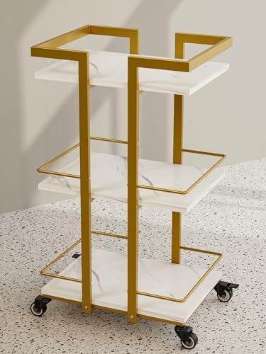Paddie Esthetician Cart with Wheels, Salon Lash Spa Rolling Trolley Cart, White & Gold by Paddie