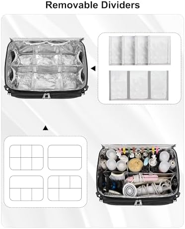 Hairstylist Travel Bag, Large Capacity Hairdressing Bag with Detachable Dividers, Professional Cosmetology Bag for Hairstylists with Dual-Layer Design, Hair Tools Organizer for Travel - Black - Image 6