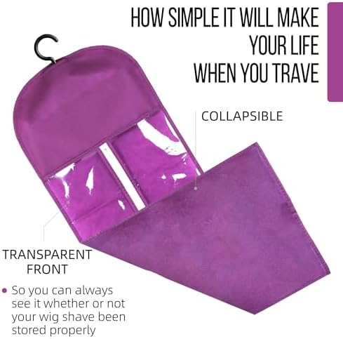 3PCS Wig Bags Storage with Hanger Wig Holder Wig Hanger for Multiple Wigs Portable Hair Extension Holder Dust-proof Hair Extension Storage Wigs Stand Hair Extensions, wigs & accessories (Purple) - Image 5