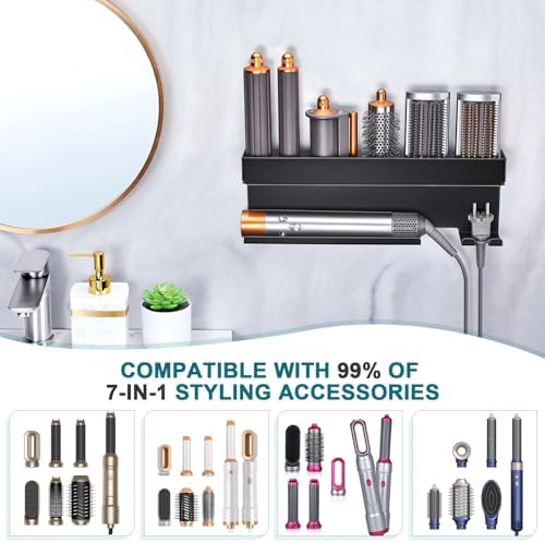 Hair Tool Organizer Wall Mount, Hair Dryer Holder for 7 in 1 Curling Iron Styler Attachment Storage, Curling Iron Holder Black, Adhesive Hair Straightener Holder for Bathroom - Image 4