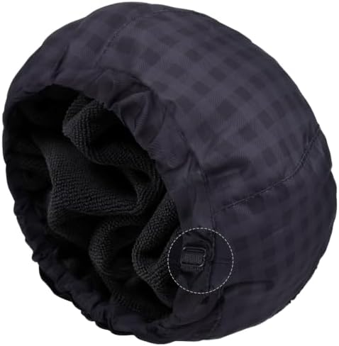 Shower Cap for Men Black Bath Cap, Reversible Large Waterproof Adjustable Shower Caps Terry Lining & Elastic Band Stretch Hem Hair Hat by AILEAM