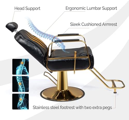 OmySalon Salon Chair for Hair Stylist, Reclining Barber Chair Hairdressing Styling Chair with Adjustable headrest, Beauty Shampoo Barbershop Furniture - Image 4