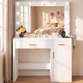 DUMOS 35" Large Vanity Desk with 11 LED Bulbs Mirror & Charging Station by DumosLifestyle