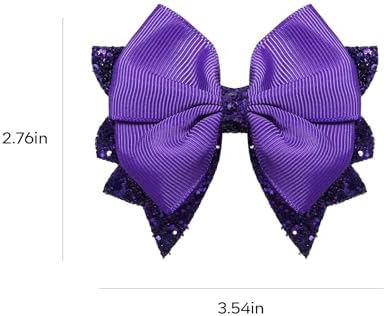 Glitter Dark Purple Hair Bows 3.5in Shiny Sequin Ribbon Dress Bow Alligator Clips for Girls Women Kids Mardi Gras Easter Halloween Party Costume Outfit Decor Accessory Birthday Gift - Image 7
