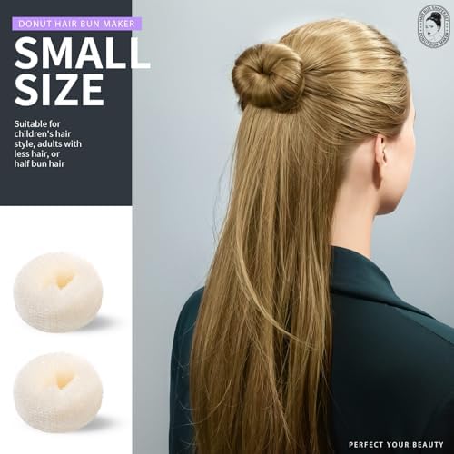 Teenitor Hair Bun Maker Set - 7 Hair Donut for Buns (1 Extra-Large, 2 Large, 2 Medium, 2 Small), 5 Elastic Bands, 20 Hair Pins, Cream White Color - Image 2