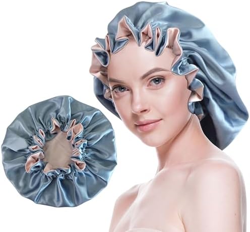 Silk Bonnet for Sleeping Satin Bonnets Double Layer Reversible Hair Cap Bonnet for Women Long Curly Braid Hair (Dusty Blue) by BeutyMe