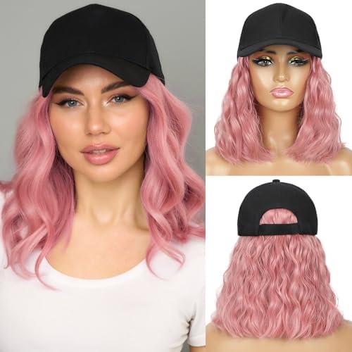 HANYUDIE Hat Wig for Women Wig Cap with Curly Hair Extensions Hat with Hair Wave Adjustable Baseball Cap Wigs by HANYUDIE