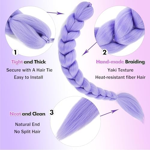 Getgal 28 Inch Purple Braiding Hair Ponytail 120G Pre Styled Braid Hair Professional Purple Hair Extensions Ponytail Synthetic Costume Cosplay Braids Hair (28 Inch) - Image 3