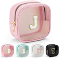 YOOLIFE Mini Initial Makeup Bag | Clear Makeup Bag | Preppy Cosmetic Bags Travel Essentials Gifts for Women Teen Girlfriend Teacher Birthday Clear Toiletry Bag Small Cosmetic Bag for Purse Pink J by YOOLIFE