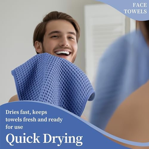 Microfiber Waffle Face Towels, 4 Pieces, Soft, Absorbent, Fast Drying, Lint Free 430 GSM (Dark Blue) - Image 5