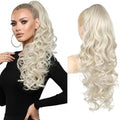 REECHO Ponytail Extension, 24" Claw Clip in Long Curly Wavy Ponytail Hair Extension Jaw Clip on Pony Tails Hairpiece for Women - Platinum Blonde by REECHO