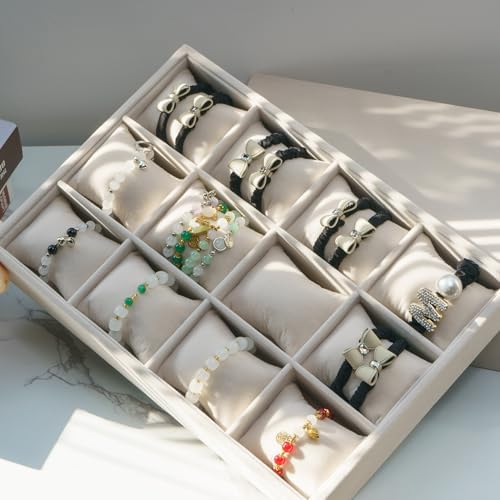 Jewelry Watch Tray Organizer Bracelets Display Case Holder, Beige 12-Slots - Image 4