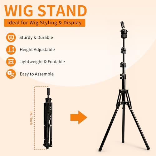 Mannequin Head Tripod Wig Stand: Wig Head Stand for Styling Hairdressing Training 63-Inch Adjustable Stable Manikin Head - Image 2