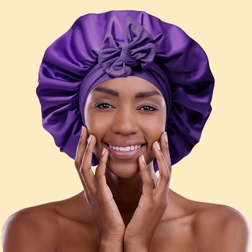 AWAYTR 2-Layer Satin Hair Bonnet, Tie Band Sleep Cap for Women - Image 6