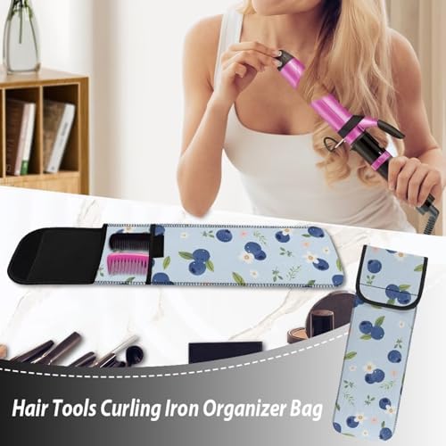Heat Resistant Neoprene Curling Iron Holder Cover Bag Flat Iron Travel Case for Hair Tools Organizer Bag or Travel Daily Use, 15 x 5 Inches Marble Pattern Blueberry - Image 4