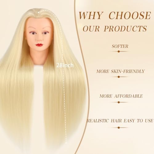 28 Inch Mannequin Head with 80% Human Hair Face Mannequin Head for Hair styling Practice - Curling, Braiding, Cutting Multiple Hair Colors with Table Clamp Stand for Kids and Professionals - Image 3