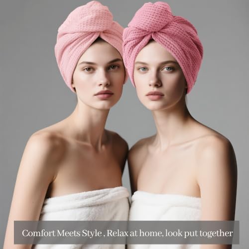 ROLSHOL 2 Pack Waffle Microfiber Hair Towel Wraps for Women, 32 x 11 in - Image 2