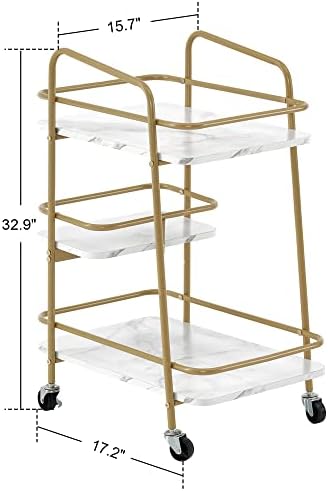 BarberPub 3-Tier Salon Trolley Cart, Heavy-Duty Metal White 2072 - Image 2
