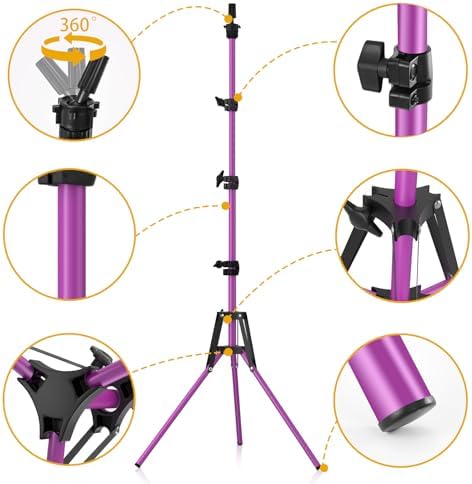 Mannequin Head Stand, Adjustable Wig Stand, Reinforced Metal Mannequin Head Stand for Cosmetology Hairdressing Training, Purple - Image 4