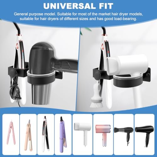 Black Hair Dryer Holder Wall Mount, No Drill Hair Tool Organizer - Image 4