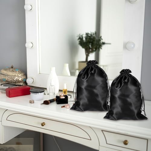 6Pcs Wig Bags with Satin Drawstring, Black Silk Hair Storage Bags for Multiple Wigs, Bundles, Extensions(Black) - Image 6