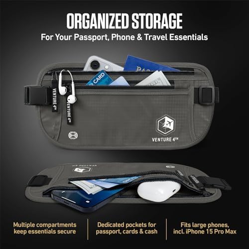 VENTURE 4TH Travel Money Belt, RFID Blocking Passport Holder - Gray - Image 5