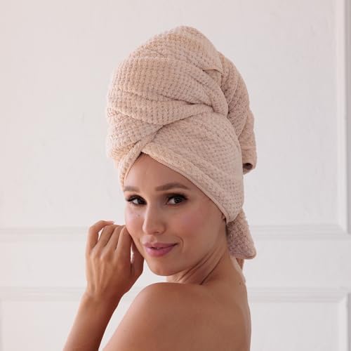 Curly Girl Microfiber Hair Towel Wrap for Women, 41" x 31" Large Quick Dry Hair Towel, Secure Fit with Elastic Strap, Anti-Frizz Hair Plopping Wrap for Long, Thick Hair - Image 2