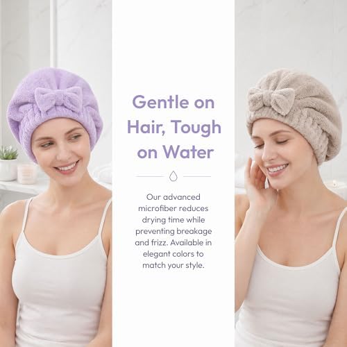 4 Pack Microfiber Hair Towels Bow Wrap for Women Quick Dry - Image 4