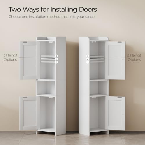 Bathroom Cabinet with 2 Doors, 7.3 x 9.8 x 40.4 Inches, Small Freestanding Storage Cabinet with Adjustable Shelf, Floor Cabinet for Small Spaces, Bathroom, Entrances, Kitchen, White - Image 5