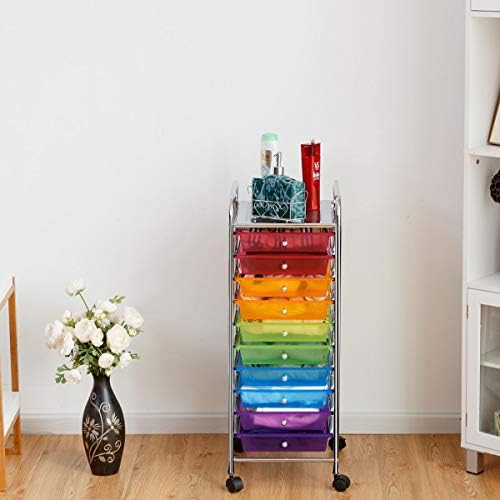 Giantex 10 Drawer Rolling Storage Cart Scrapbook Paper Office School Organizer (Multicolor) - Image 4