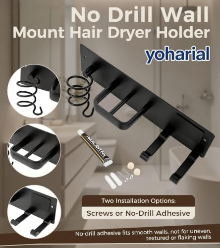 Wall Mount Hair Dryer Holder, No-Drill Hair Styling Tool Organizer - Image 7
