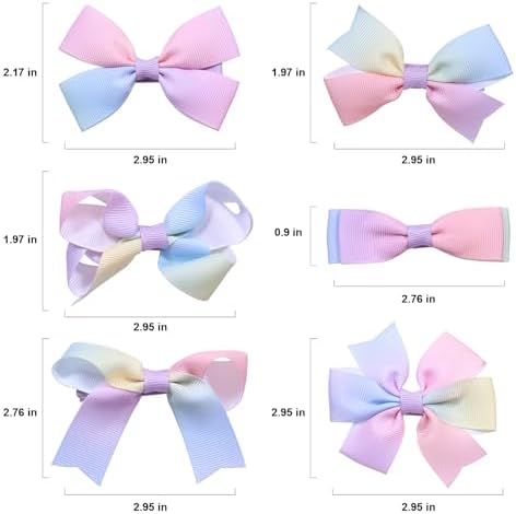 3" Girls Dressy Hair Bows Rainbow Gradient Multi Colored Grosgrain Ribbon Bow-knot Alligator Clips Holiday Hair Accessories for little Teen Toddler Girls Back School Gift in Pairs Set of 12 - Image 6