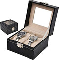 Teensery Watch Box 2 Slots Black Leather Watches Storage Case Glass Top Watch Case Organizer Jewelry Display Case for Men and Women by Teensery