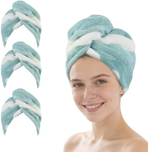 SINLAND Hair Drying Cap Hair Towel for Women 3 Pack Green by SINLAND