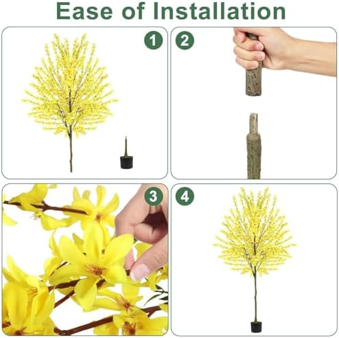 6Ft Tall Artificial Forsythia Tree, Fake Tree Faux Silk Plant with Plastic Nursery Pot,Artificial Plants for Home Office Indoor Decor(Yellow) - Image 6