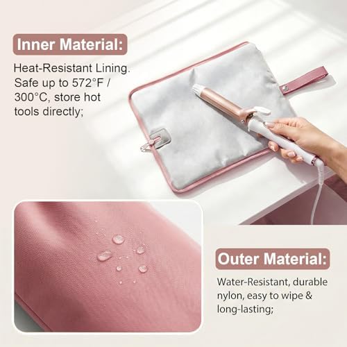2PCS 2-in-1 Hot Tool Mat & Holder, Heat Resistant Curling Iron Holder, Portable Flat Iron Storage Organizer with Hanging Loop & Accessory Pocket for Bathroom, Vanity, Travel - Image 3