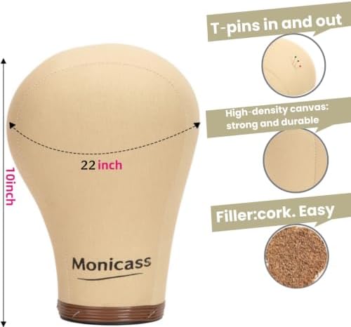 22inch Cork Canvas Block Head Mannequin Head Wig Display Styling Head - Image 2