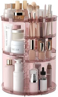 Rotating Makeup Organizer, DIY 8 Adjustable Layers Spinning Skincare Storage, Cosmetic Display Case with Brush Holder and Perfume Tray, Multi-Function Vanity Bathroom Countertop Organizer Clear Pink by Jiavarry