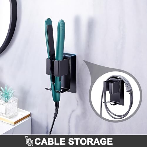 Hair Straightener Holder Wall Mounted Blow Dryer Holder, Blow Dryer and Curling Iron Holder, Hair Dryer and Straightener Holder, Bathroom Hair Tools Organizer and Storage (Black, 1Pc) - Image 4